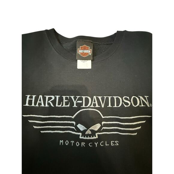 harley davidson crewneck sweatshirt Embroidered Skull Large Biker - Picture 2 of 4